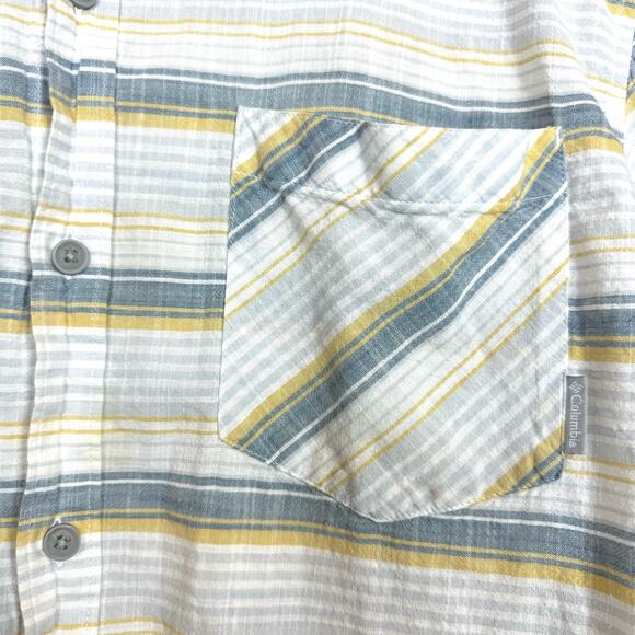COLUMBIA Men's Button Up Shirt Blue Yellow Striped Short Sleeve Size XL - Picture 4 of 8